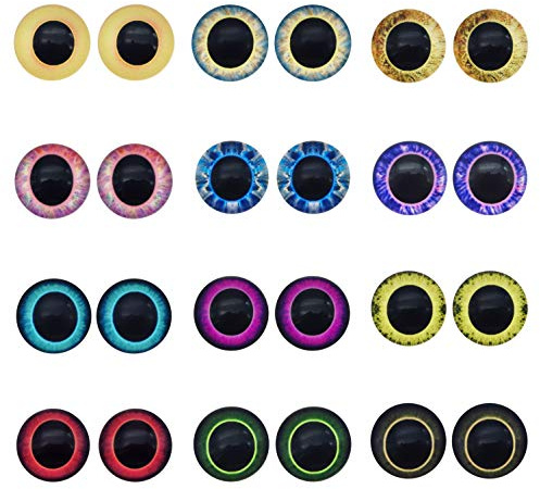 Julie Wang 10 Paare 30 mm Eulenaugen für Kunsthandwerk, Skulpturen, Requisiten, Masken, Kostüme, Fantasy-Schmuckherstellung und Tierpräparation, Flache Glas-Cabochons