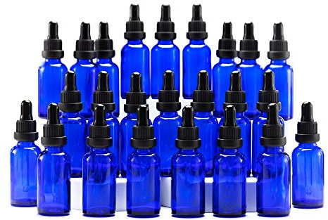 Yizhao Blue Glass Dropper Bottles 30ml, with Glass Pipette Dropper, for Essential oil, Aromatherapy, Laboratory, Massage, Makeup, Mixing, Travel– 24Pcs