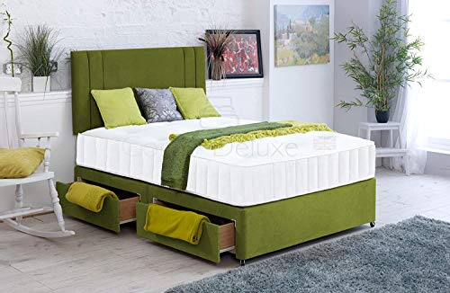 Comfy Deluxe LTD Savannah Divan Bed Set, 6FT Super King Size, Green | Plain Velvet Bed Frame, 20 Inch Headboard, Orthopaedic Memory Foam Mattress Included, No Storage Drawers, UK Made