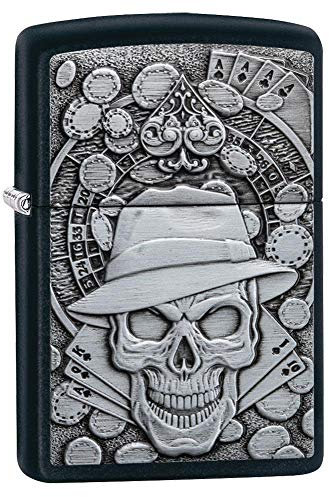 ZIPPO – Gambling Skull, Black Ice – Benzin Sturm-Feuerzeug, nachfüllbar, in hochwerti-ger Geschenkbox