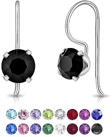 Orecchini Pendenti Neri - Orecchini Punto Luce Argento 925 con Cristallo Nero 6 mm - Orecchini Donna Neri - Orecchini Punto Luce Nero - Orecchini Donna Pendenti Argento 925