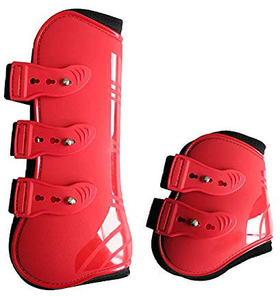 WINNG Gamaschen Pony 4 Stücke Reiten Stoßdämpfende Springreiten Beinschutz Pferdesport Sehnen Und Streichkappen Stiefel Set,Red-M