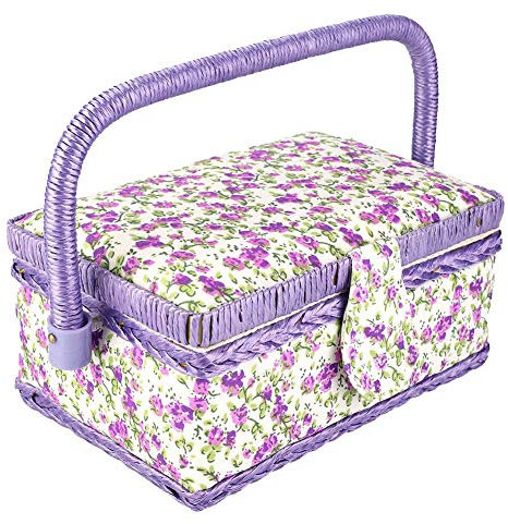 Sutinna Nähkorb, Classic Fabric Craft handgefertigte Nähkorb Faden Nadel Aufbewahrungsbox Organizer Blume gedruckt Bauernhaus Stil Nähset Aufbewahrungsbox