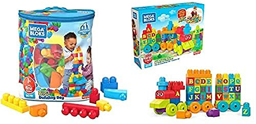 Mega Exklusives Kombi-Angebot Bloks DCH63 Bausteinebeutel Groß, 80 Teile, grundfarben DXH35 Bloks Mattel DXH35-ABC Lernzug