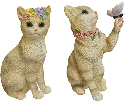Dekofiguren Katze 10,5cm x 1 Stück Tierfiguren Keramik Osterdeko mit Blumen