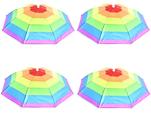 Regenschirm-Hüte Für Sonne, Regen, Regenbogen Kopf Angeln, Freie Hände Bunt Tarnung Lustig Party, 4 Stück