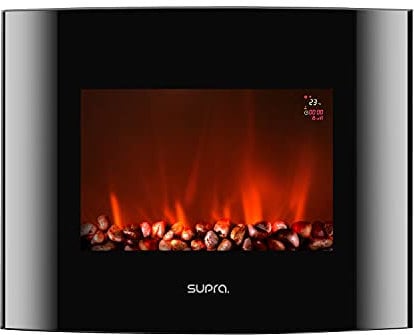 SUPRA LUNEO 2000 Cheminée électrique, 2000 W, 30 m², télécommande, 2 intensités de Chaleur, 5 intensités de Flamme, Charbon et Pierres, Verre au Toucher Froid, 66 x 52 cm, kit d'installation