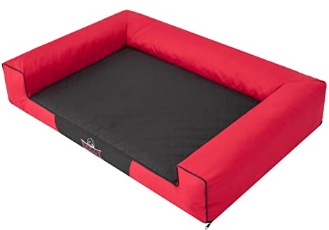 DOGGY Haustierbett Hundeliegen Kissen Hundebett Liegen Hundekissen Bett Sofa Hundekorb Tierbett Hundesofa Hundematratze: Rot mit Schwarz Matratze, XXL - 118 x 78 cm