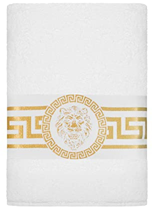 Belle Arti Premium Mäander Löwen & Amphore Handtücher Duschtücher Gästetücher Saunatücher Flauschige Frottee Baumwolle in verschiedenen Größen in Weiss und schwarz (100 x 150 cm, Weiss)