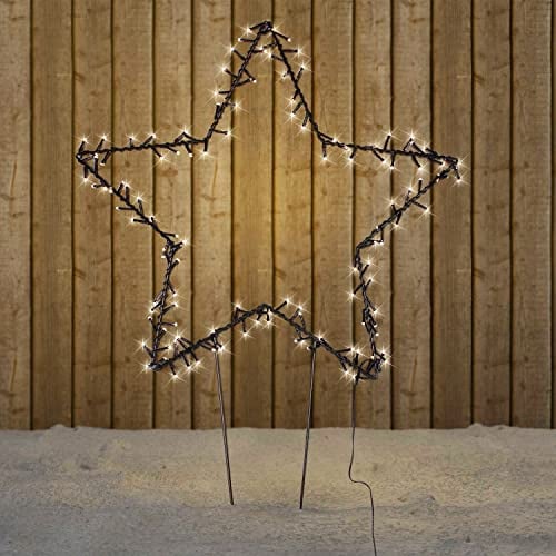 140er LED Weihnachtsstern zum stecken Weihnachtsbeleuchtung Gartenstecker warmweiß mit 6/18Std Timer, zu- oder abschaltbar