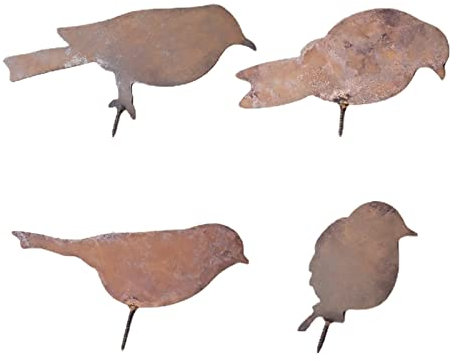 MSUIINT Rusty Metall Vogel-Silhouette, Simulation Vogel Figur mit Schrauben, lebensechte rostige Vogelfigur, Edelrost Hofkunststatuen, rustikales Hofdekorationsdesign, 4 Stück