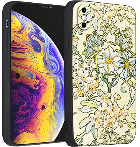 Berkin Arts Compatible with iPhone X Case/iPhone XS Case with Design Cute Art Silicone Cover for Women Floral Flower Pattern with Screen Protector (Clematis by Alphonse Mucha)