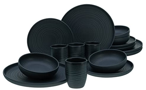 CreaTable, 23860, Serie Uno, 16-teiliges Geschirrset für 4 Personen, Kombiservice aus Steinzeug, spülmaschinen- und mikrowellengeeignet, Made in Portugal