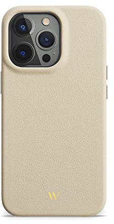 WIIUKA Hülle für iPhone 14 Pro, Leder aus Deutschland, Lederhülle extra Dünn, Premium Handyhülle, Case, Qi, Macaron Edition Cream Beige