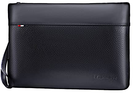 Leathario Pochette Homme Cuir Véritbale Sacoche à Main Sac d'affaires Portefeuille Petit Sac Hydrofuge Léger pour Voyage Loisir Bureau