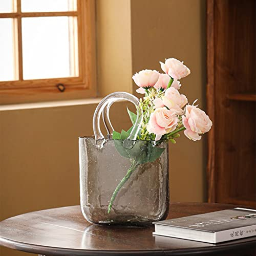 BestAlice Geldbörse Vase für Blumen, Glasbeutel Vase mit Fischschale, Handtasche einzigartige Blumenvase dekorativ, klare Glasvase mit Griffen in Geldbörsenform für Dekor