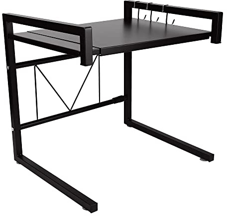 DDMINE Erweiterbares Mikrowellen Regal, 2-stufiges Mikrowellenregal Mikrowellenhalter Organizer Einstellbar Länge für Bäckerregale, Mikrowellenständer mit Haken (Schwarz-1PC, 40-65 * 36,5 * 42m)