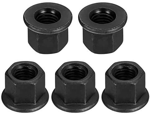 sourcing map M12 Flange Hex Nuts, 5pcs Grade 12.9 Carbon Steel Black Oxide Finished Hex Flange Nuts for Machinery