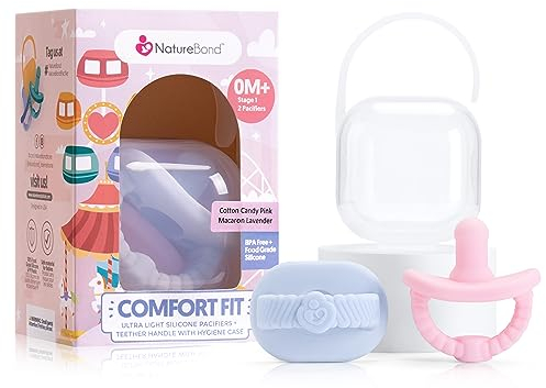 NatureBond Baby Schnuller Silikon Binky Neugeborenen Beißring Schnuller Hygieneabdeckung (Cotton Candy Pink And Macaron Lavender, 0-6 Month)