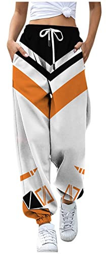 Tech Fleece Hose Damen Women 's Classic Jogginghose elastischer Auszug Taille künstlerische Grafik bedruckt Super soft Winter Workout Loungehose Sports Hose Damen 48 Damen Hose 3/4 (White #3, M)