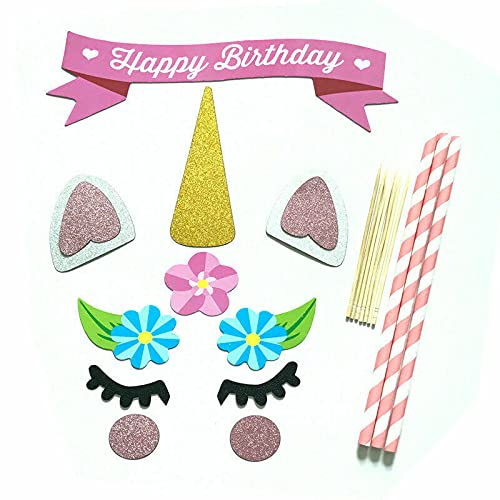 Glitter Unicorn Cake Topper Party Horn Birthday Banner Decoration DIY