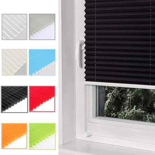 Plissee ohne Bohren Plisseerollo 50 x 60 cm ohne Bohren Verdunklung Thermo Faltrollo Blickdicht für Fenster & Tür, inkl.Klemmträger für Fenster ohne Bohren, Schwarz