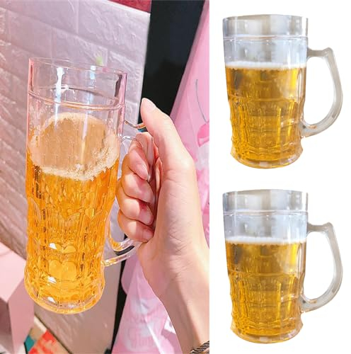 Kasmole 450ml Fake Bierglas - 2 STÜCK Doppelwandiger Bierkrug - Bier & Getränke Kühler Mit Fake Bier - (Doppelwandige Gläser, Doppelwandiger Theater Maß, Scherzartikel Maß Doppelwandig)