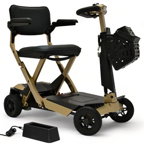 The AutoFold Executive 2.0 Folding Airline Friendly Mobility Scooter - Includes Basket & Off-Board Charger (Champagne)