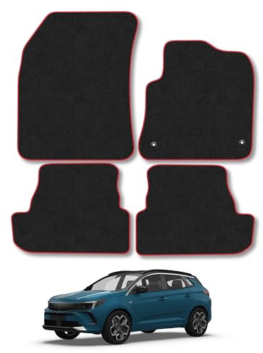 Vauxhall Grandland (2020-2024) [Plug-in Hybrid] Carpet Car Mats | Red Edge Trim Tailored Fit Floor Mats Full Coverage Protection Accessories Easy Clean Anti Slip Made in the UK