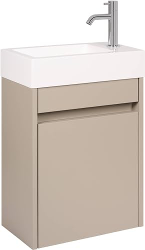 Saqu Florence vormontiertes Badmöbel Gäste-WC in Matt Greige mit Handwaschbecken rechts