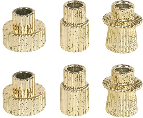 HofferRuffer Glas Kerzenhalter 2-in-1 Teelichthalter Kerzenhalter Taper Kerzen für Abendessen, Hochzeit, Urlaub, Geburtstag, Heimdekoration,Weihnachten(6Pcs Gold)