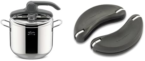 Lagostina Irradial Control Lagoeasy'UP Pentola a Pressione 7 L & Ricambi Clip Coppia di Maniglie Estraibili, Plastica, Nero