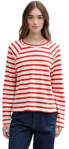 TOM TAILOR Denim Damen 1045422 Longsleeve T-Shirt, 37175-White Red Stripe, M