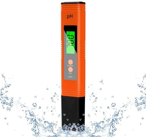 Flintronic Misuratore PH,Misuratore PH Digitale, PH Tester Acqua qualità, Misuratore della qualità dell'Acqua, Display LCD con Retroilluminazione Verde per Piscina, Spa(Arancione)