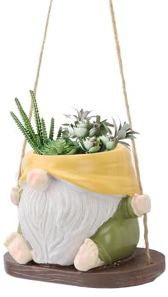 Msiud Hängender Blumentopf Gesichtsloser Zwerg Harz Sukkulenten gelbgrün | 17x13x13cm Größe aus hochwertigem Harz langlebig geeignet für Hängepflanzen Sukkulenten ideal für Innen Außen Balkon Wanddeko