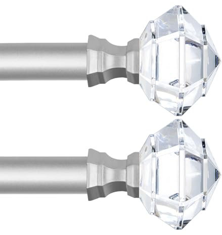 19mm Gardinenstange Silber 80 bis 148 cm, HOTOZON 2er Pack ausziehbar mit Halterungen und durchsichtigen Diamant-Endstücke