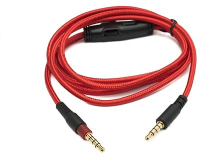 System-S Audio Ersatz Kabel 150 cm AUX 3,5 mm Klinke geflochten Rot für Hyperx Cloud Mix Alpha