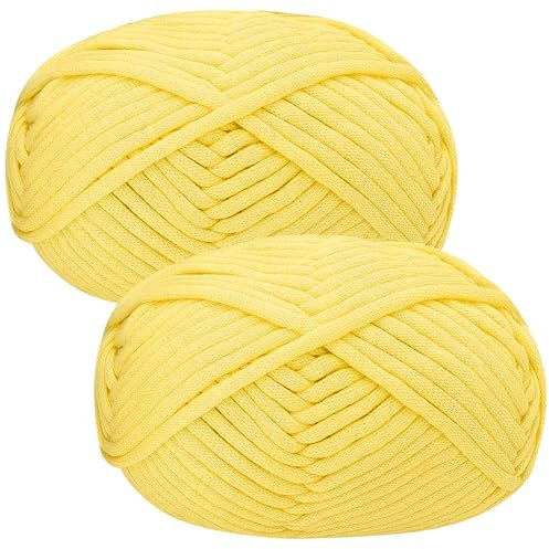Häkelgarn Baumwolle Wolle zum Häkeln Chenille 2x50g Häkelwolle,Crochet Yarn Dickes Baumwoll-Nylon-Mischgarn Häkelgarn für Anfänger Gelbes Garn