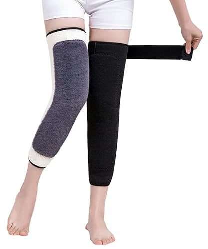 Cycling Thermal Leg Knee Warmer Women Men Anti Slip Knee Brace Adjustable Knee Sleeves Winter Warm Knee Pads Thicken Fleece Lining Knee Support Protector Elastic Cold-proof Kneecap for Pain Relief