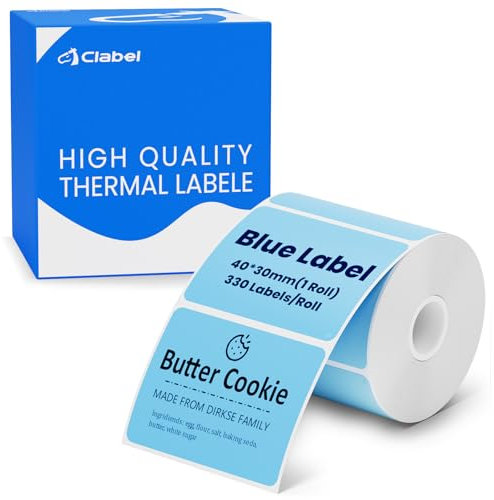 CLABEL 1 Rolle 40x30mm Thermo Blau Etikettenband für Etikettendrucker Selbstklebend Klebeetiketten zum Beschriften Aufkleber für Schule Unternehmen Geschäft Zuhause Preis, 330 Stück/Rolle(1,57x1,18)
