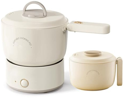 Suafif Mini Electric Cooker, 1.2L Non-Stick Electric Hot Pot Foldable Handle Multifunctional Electric Cooker, Multi Cooker Pan with Lid, Portable Non-Stick Ceramic Pan Easy To Clean, 600W