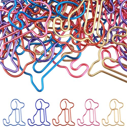 TIESOME 50 Stück Süße Büroklammern, Hund katze Büroklammern Bunte Tier-Lesezeichen-Clips klein Metall klammern Lustige Bürogeschenke schöne 6 Farben Kreative Metall Büroklammern Deko(Dogs)