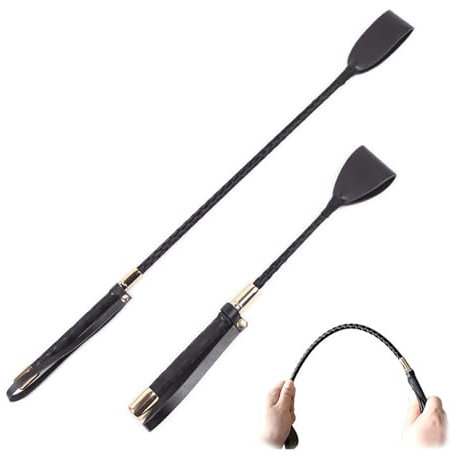 boeyeleny Gerte,2 Stück Leder Peitschen,45 cm Whip Anti-Rutsch-Griff Gel Griff(45Cm + 30Cm)