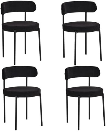 JZGORC 4er Set Esszimmerstuhl, Teddy-Samt-Polsterstuhl, Geeignet für Esszimmer, Wohnzimmer, Schlafzimmer, Konferenzraum – Schwarz