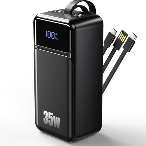 Feidyns 80000mAh Power Bank, 35W Fast Charging Portable Charger Built-in 3 Cables with 7 Ports, High Capacity External Battery Pack for iPhone,Galaxy,Steam Deck, Camping Travel Essentials