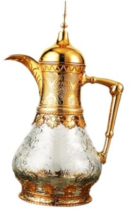 Colcolo Cafetière isotherme arabe, carafe à café isolée, bouteille d'eau chaude et froide, doublure en verre pour la cuisine à domicile, théière 1,6 L, or