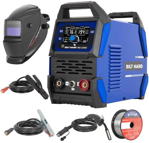 BILT HARD 135A IGBT Inverter Welder, 110V Flux Core MIG/Lift TIG/Stick 3-in-1 Welding Machine with LED Display & Synergic Control, 2T/4T/SPOT Modes & Solar Helmet