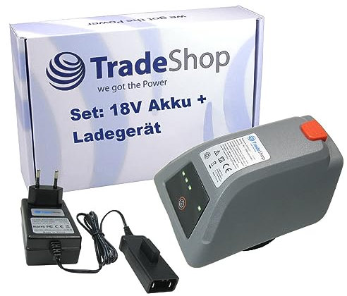 Trade-Shop Set: Li-Ion Akku 18V 2,5Ah + Ladegerät inkl. Netzteil kompatibel mit Gardena 8025 08205 Comfort Wand 35 Schlauchtrommel Comfort Wand-Schlauchbox ersetzt 008A231