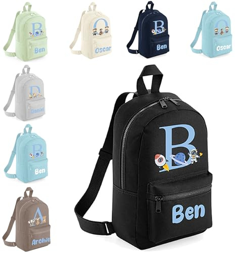 The Baby Box UK Personalised Boys Rucksack Backpack Bag Dinosaurs Bears Animals Space Mini School Club Nursery (Black)