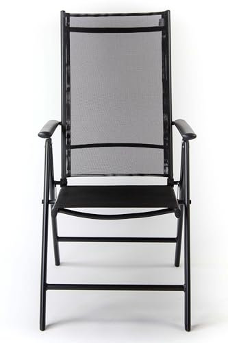 AVANTI TRENDSTORE - Serrenti - Klappstuhl aus Metall mit Rückenlehne und Sitz aus schwarzem atmungsaktivem Netz. Ideal für den Außenbereich und witterungsbeständig. Maße LAP ca. 56 x 107 x 67 cm